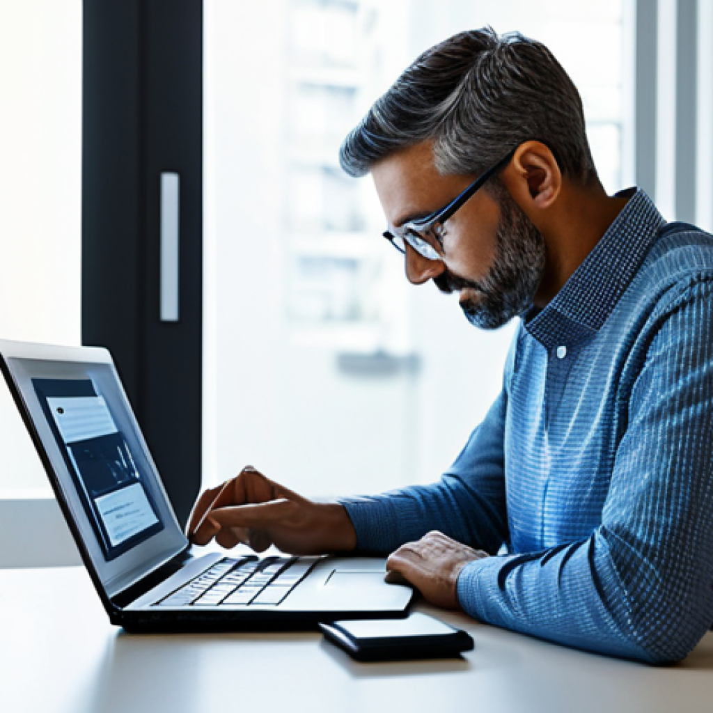 A focused professional individual, fully clothed in a modest business casual outfit, meticulously organizing digital files on a sleek laptop at a clean, modern desk in a well-lit home office. Abstract, glowing data streams and interconnected nodes are subtly visible around them, symbolizing knowledge flow and organization. The scene emphasizes digital clarity and efficiency. Perfect anatomy, correct proportions, natural pose, well-formed hands, proper finger count, natural body proportions, professional photography, high quality, safe for work, appropriate content, family-friendly, professional dress.