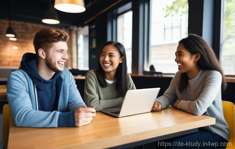 디지털 학습에서의 사회적 상호작용 증진 방법 - **Prompt 1: Digital Cafe Connection**
A diverse group of 4-5 university students (ages 19-24), d...