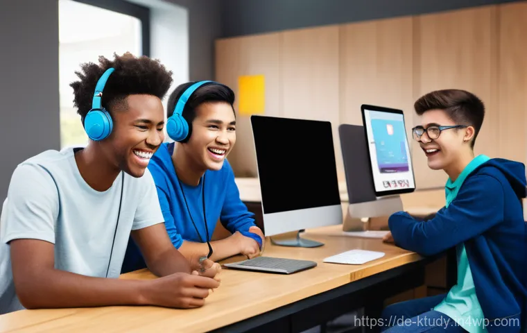 디지털 학습에서의 사회적 상호작용 증진 방법 - **Prompt 1: Digital Cafe Connection**
    A diverse group of 4-5 university students (ages 19-24), d...