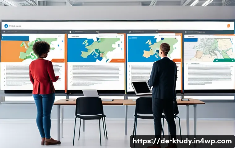 디지털 학습 환경의 기술적 요소 - A modern digital classroom scene set in Germany, showing diverse adult learners using laptops and ta...